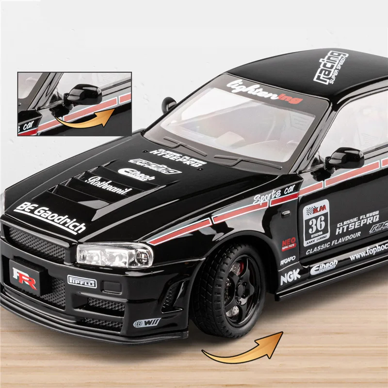 1:24 آريس سيلفيا سكاي لاين GTR R34 سبيكة سيارة رياضية نموذج Diecasts لعبة معدنية المسار سباق المركبات نموذج سيارة ضوء الصوت الاطفال هدية