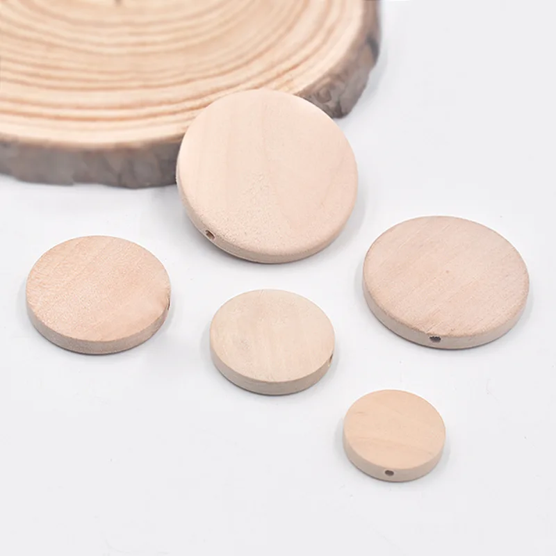 Wood Color Flat Round Wood Spacer Beads Necklaces Bracelet 15/20/25mm Wooden Beads For Jewelry Making DIY Decoration Accessories