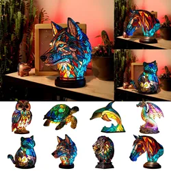 Retro Animal Figurine Home Decor Resin Wolf Head Sculpture Statue Table Lamp Bedside Ornament Housewarming Animal Lover Gift