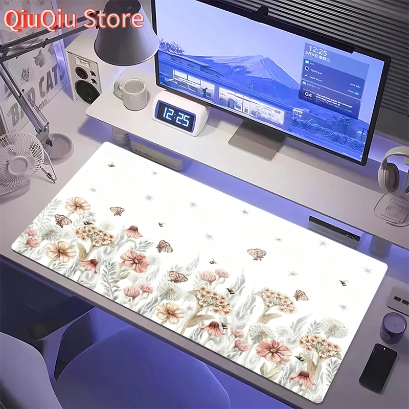 XXL Plant and Flower Mouse Pad,Large Mouse Pad with Stitched Edges,Multi-functional Desk Mat, Ideal for Office, Gaming, and Home