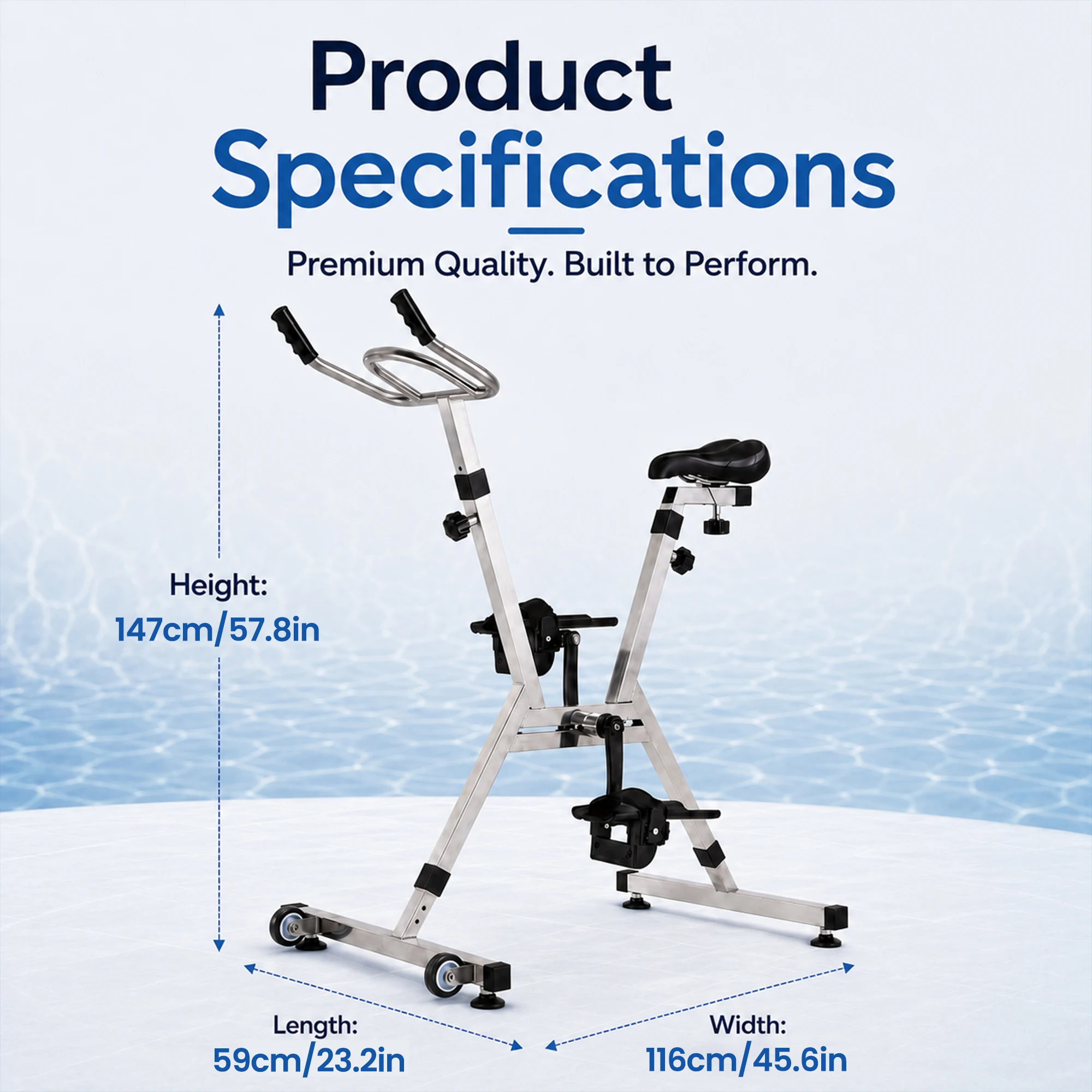 Aquatic Bike Pool Exercise Water Bike with 316 Stainless Steel Frame, Adjustable Resistances Underwater Spin Bike with PU Seat and PE Pedals, Low Impact Aquatic Fitness Equipment for Home Gyms Fitness Centers Resorts Clubs Rehab
