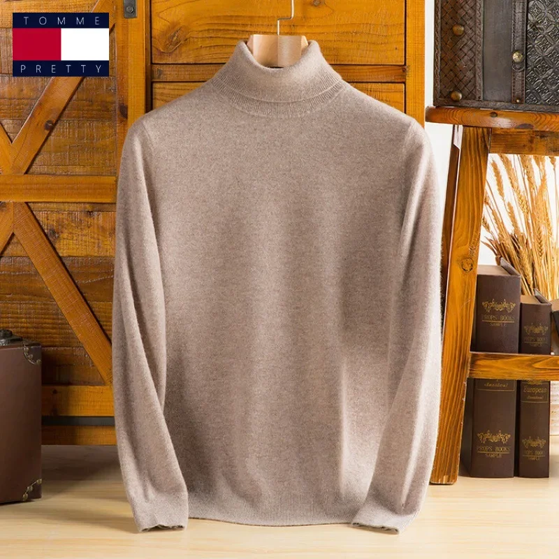 2024 100% Pure Cashmere Wool Turtleneck Sweaters For Men Pullover 2023 Autumn Winter Soft lightweight Warm Knitted Sweater Pull