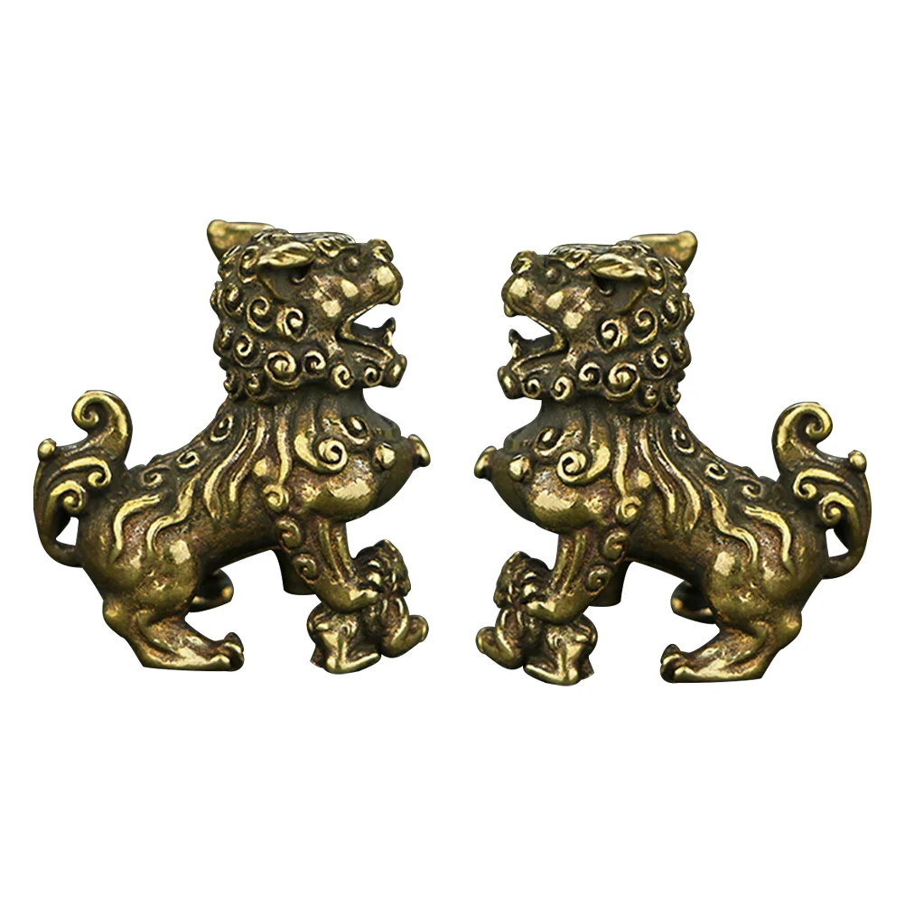 2 Pcs Pure Copper Lion Ornament Home Decor Sculpture Adornments Jewelry Decorative Vintage Tea Pet Office