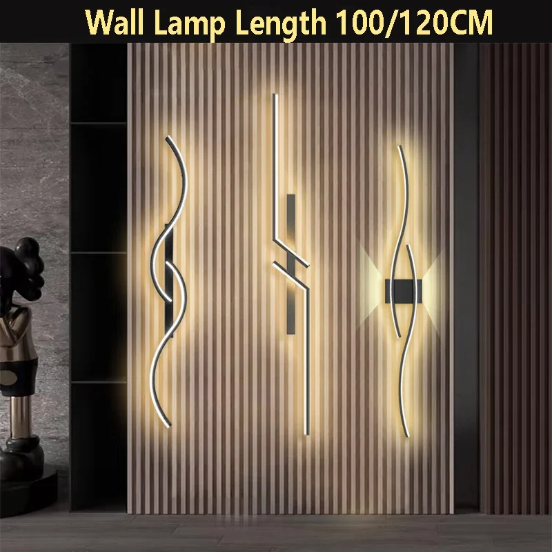 Long LED Wall Lamp 100/120CM long Strip Wall Sconce For Living Room Bedroom Bedside Bar Home Decor Remote Control Led Lustre