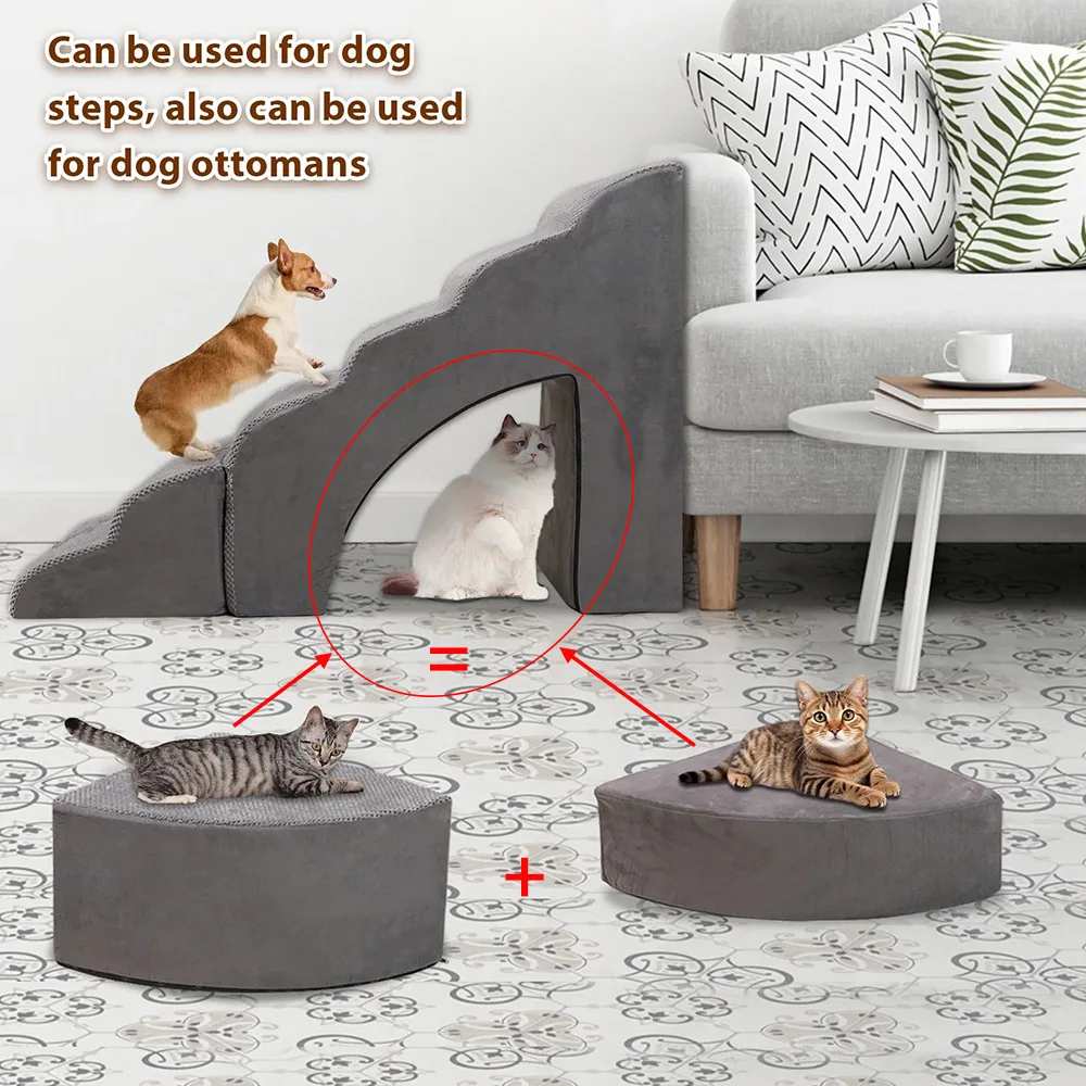 Foam Modular Pet Stairs Ramp for Medium Cats and Dogs A18 with Non-Slip Base Removable Washable Multi-Tier Interlocking Steps