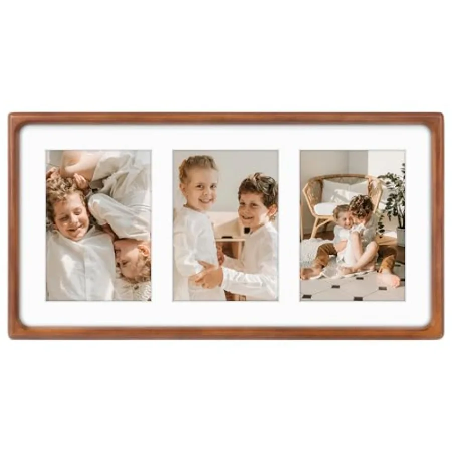 

Фоторамка-коллаж 5x7 - из массива дерева с настоящим стеклом - для 3 фотографий 5x7 или одного изображения 9x18 - с закругленными углами