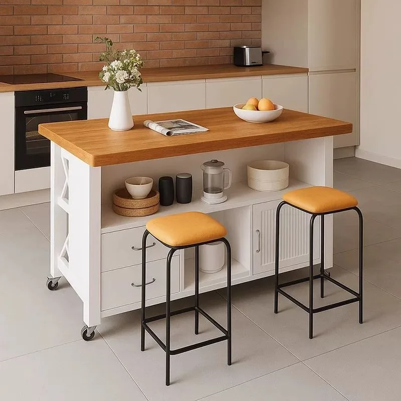 Kitchen island dining table integrated household retractable open cooking preparation bar  separately removable side cabinet