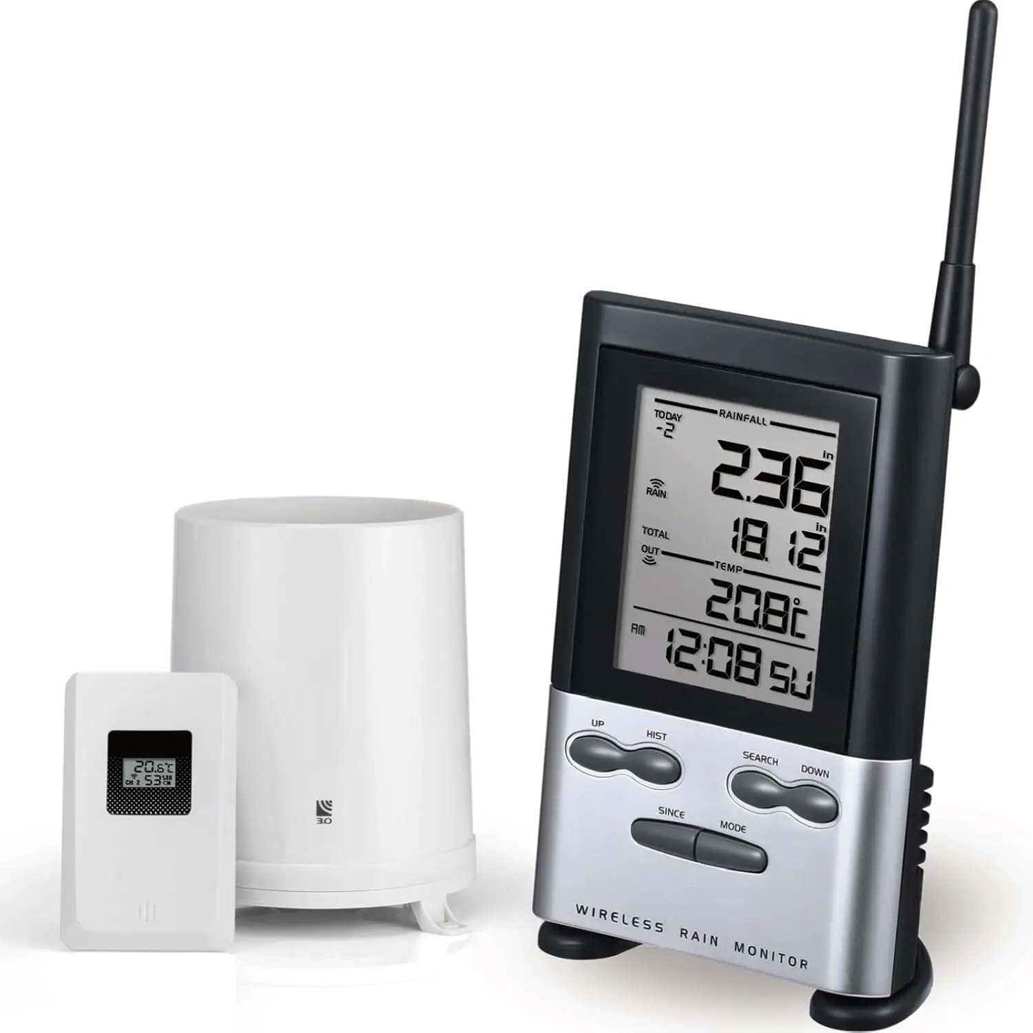 Wireless Rain Gauge Outdoor with Thermometer, Digital Rain Gauges Outdoors Best Rated with Self-Emptying & Freeze Proof