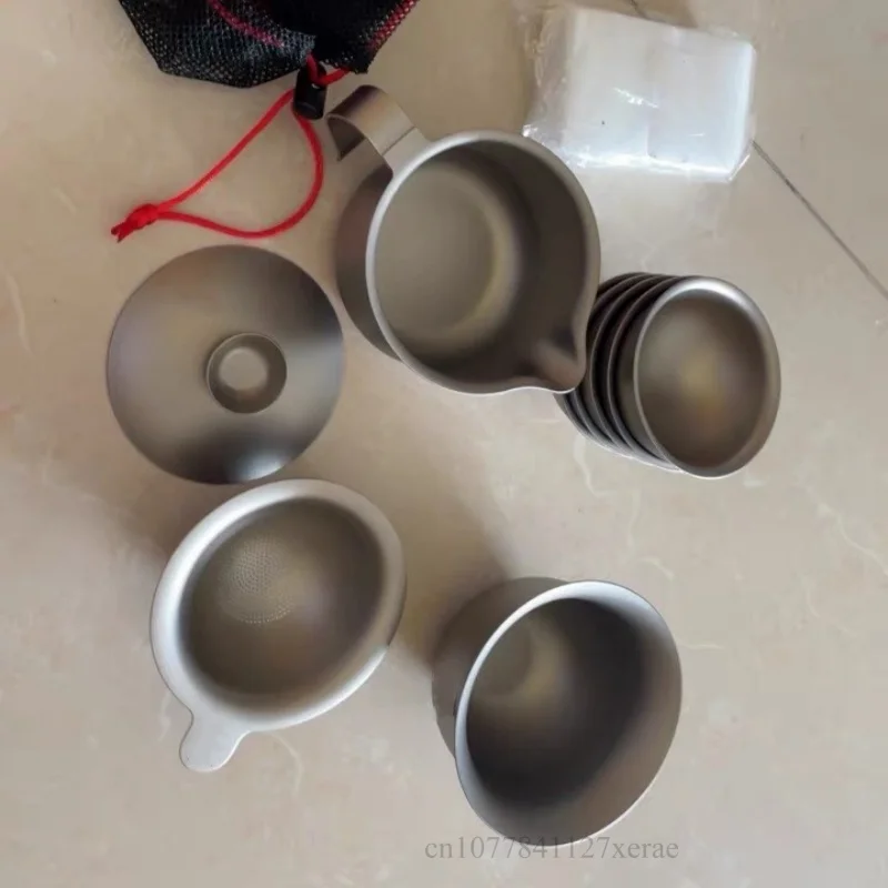 200ml/180ml/45ml Outdoor Double-layer Titanium Tea Set Camping with Filter Kung Fu Tea Set Picnic Lightweight Portable Tea Cup