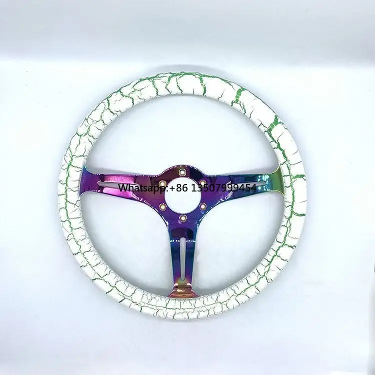 

TIypeor New Stylish Universal Wood Two-color Cracked Steering Wheel Plated Universal Racing Steering Wheel