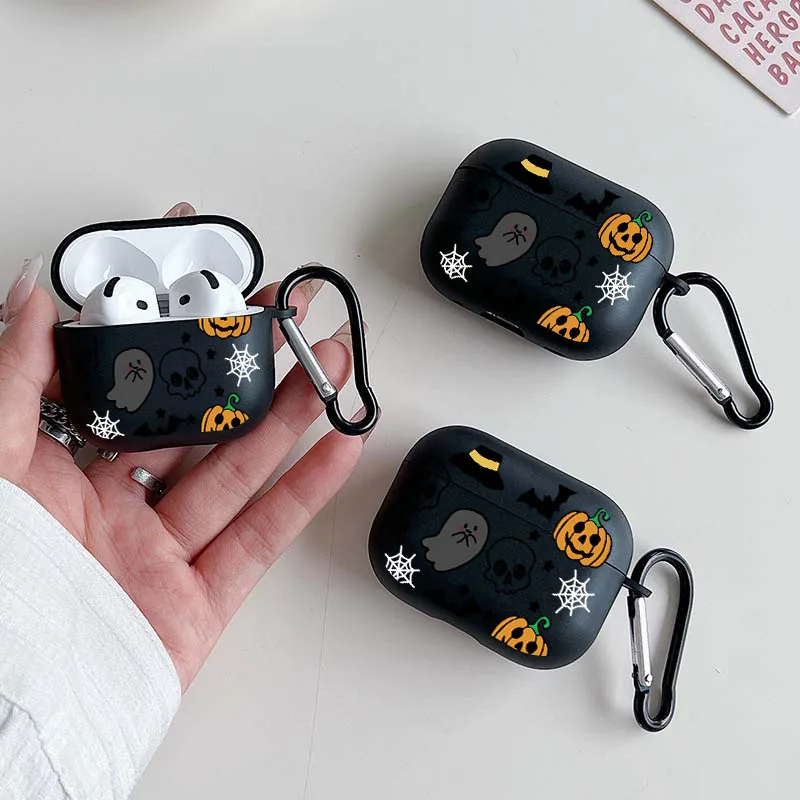 Funda protectora para auriculares inalámbricos con diseño de calabaza de Halloween para Airpods 4, 3, 1/2 Pro, 2 y Pro, funda suave para auriculares de dibujos animados de TPU