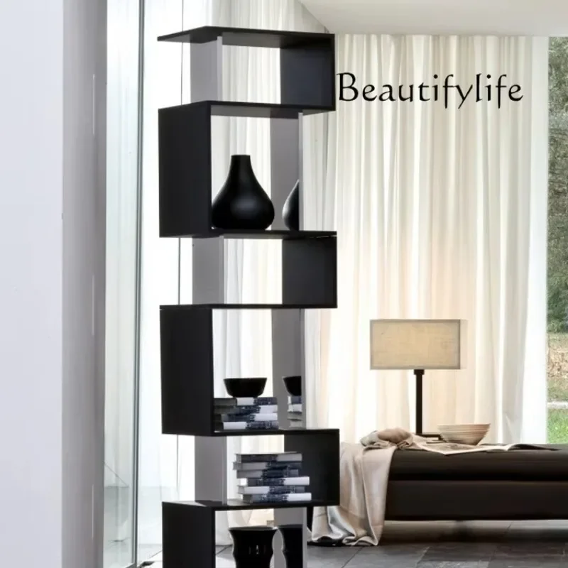 BJ Creative Floor Square Metal Bookshelf Display Black Staggered Landing Frame Light Luxury Storage Rack Designer Model X