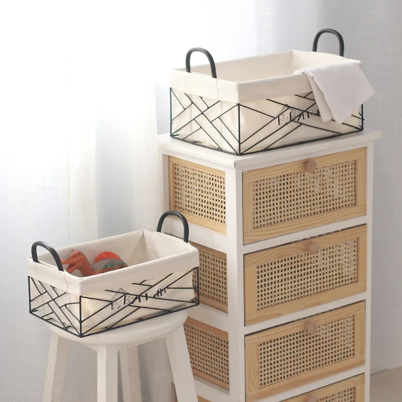 

Anxun storage basket wrought iron desktop snacks sundries storage basket cosmetics Nordic wrought iron rack manufacturer straig