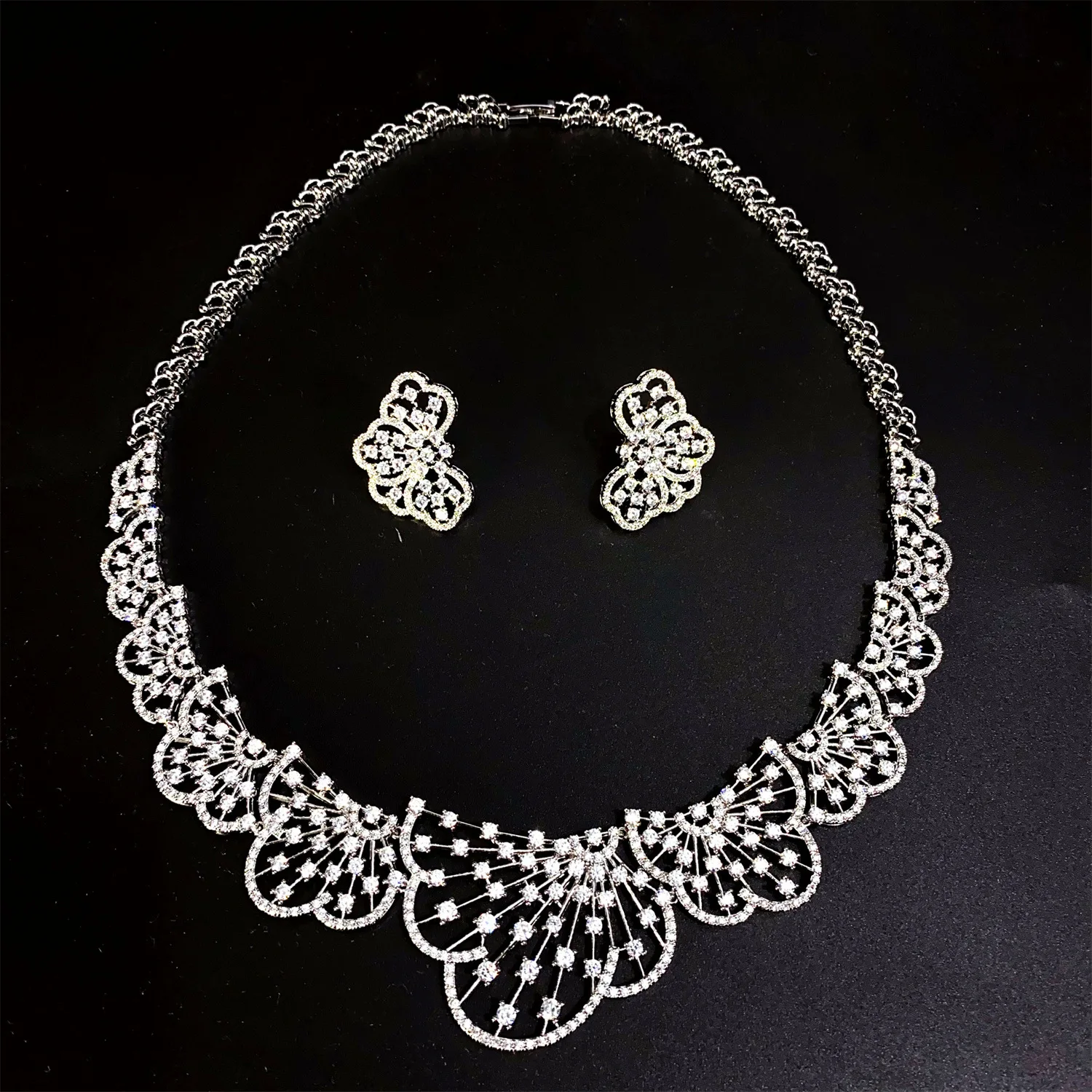 

Bridal Jewelry Set For Women Cubic Zirconia Luxury Indian Bride Necklace And Earring Set For Wedding Dubai Party Prom Jewellery