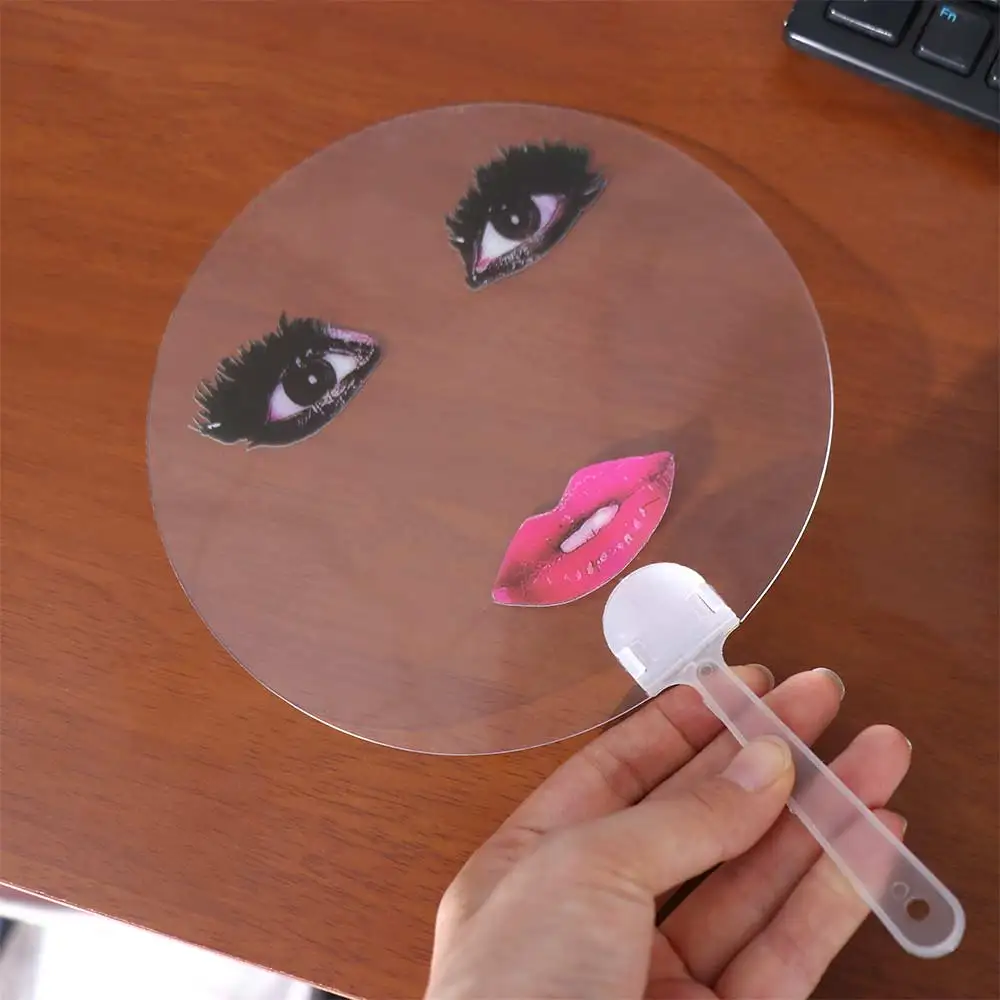 Ventiladores de mão transparentes exagerados portáteis pvc impresso com maquiagem lábios vermelhos ventilador de mão engraçado 17cm impressão ventilador foto prop