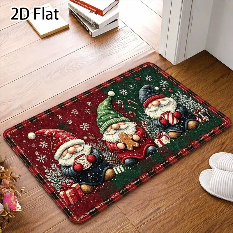 VIKAMA Xmas Gnome Cooking Mat Decor Flannel Entry Rug Non Slip Welcome Mat for Front Porch Soft Cozy Aesthetic Home Decor