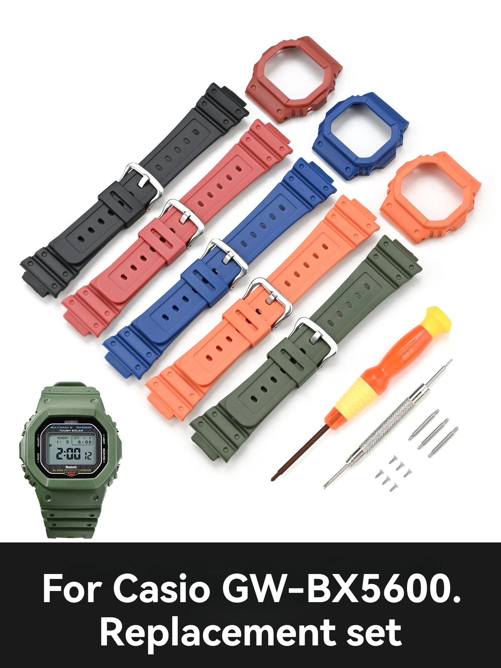 Kit de Modificación de Reloj Cuadrado DW-BX5600 GW-BX5600, Juego de Correa y Caja de Resina Completa para Casio G-Shock Retro, Correa de Repuesto