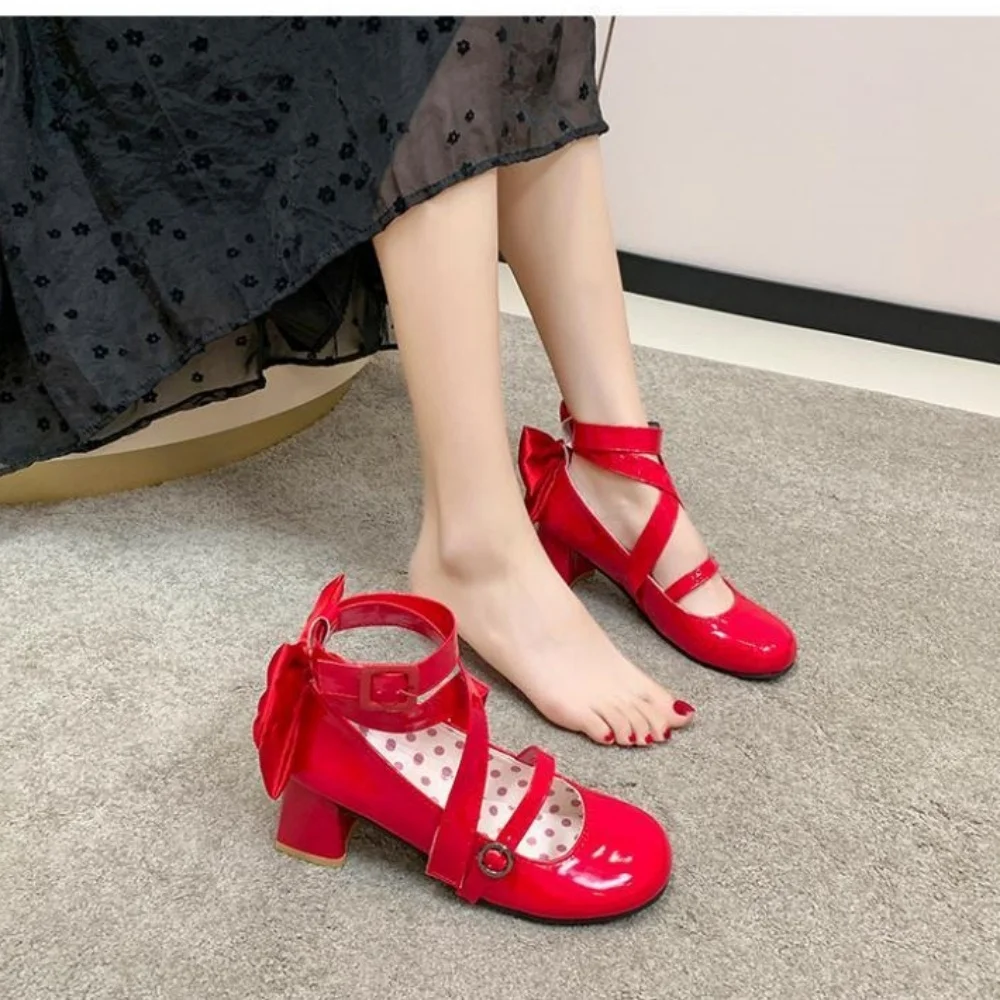 Anime Puella Magi Madoka Magica Kaname Madoka Cosplay Shoes Girls Lolita Red Bow High Heels Leather Boots