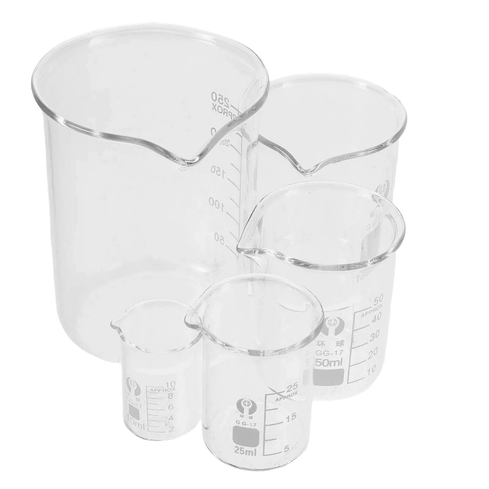5Pcs Glass Beaker Set High Transparency Chemistry Lab Measuring Cups 10Ml 25Ml 50Ml 100Ml 250Ml Accurate Scientific Glassware