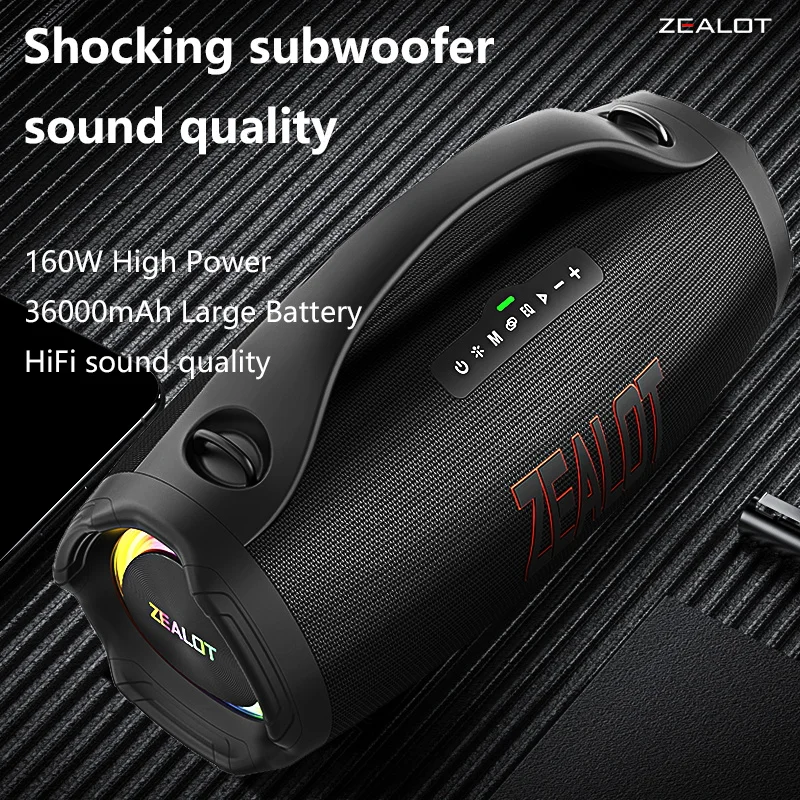 Zealot S98 160W Wireless speaker, Outdoor Portable Subwoofer Speaker, Hifi Sound quality,Dual Pairing, Fast Charging,36000mAh.