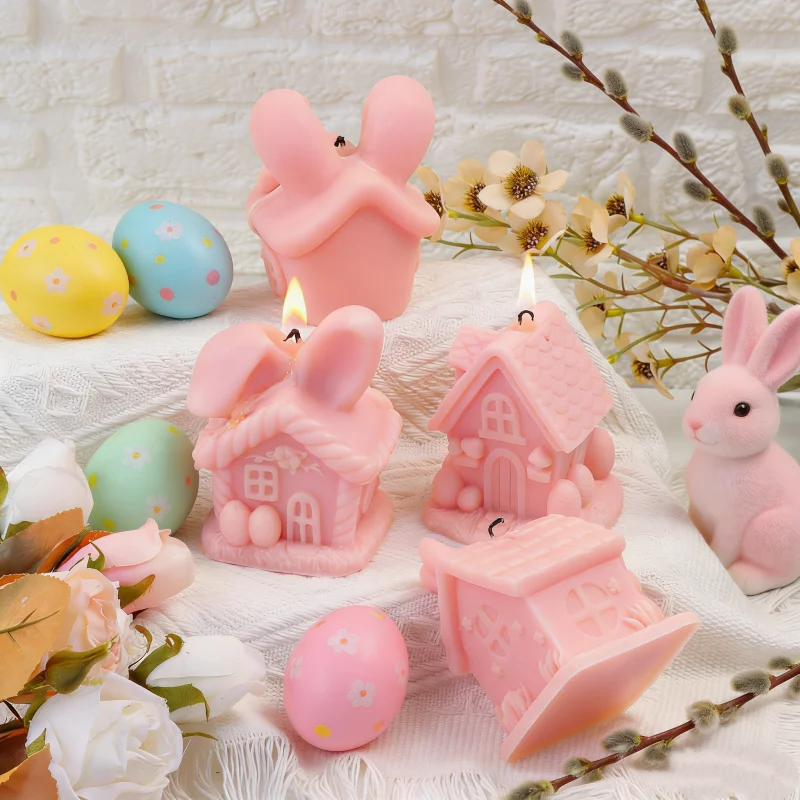 3D Ostern Kaninchen Haus Kerze Silikon Form DIY Kreative Niedlichen Häschen Ohr Kabine Aromatherapie Gips Form Wohnkultur Geschenk Werkzeuge