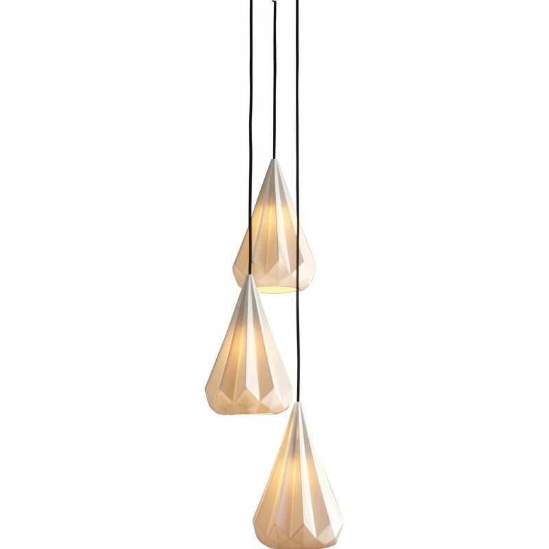 Modern Ceramic Diamond Shade Pendant Lamp, Handmade Translucent Ceramic Chandelier for Kitchen Island, Restaurant, Hotel Lobby