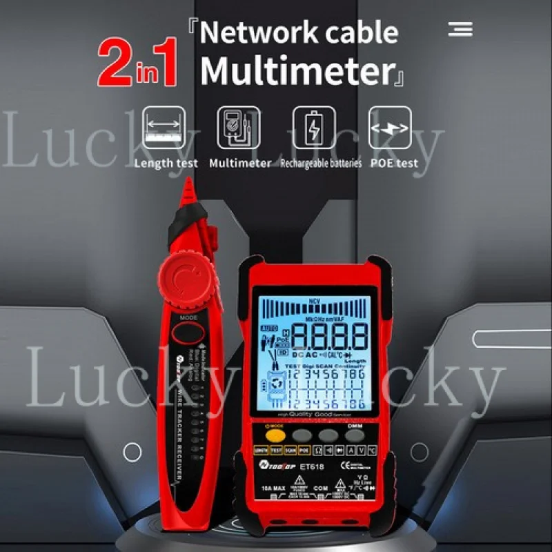 f  for  Multifunctional Network Cable Tester With LCD Display Multimeter Line Finder Red