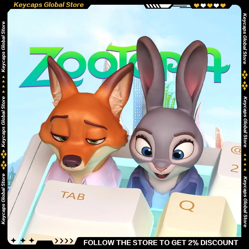 

Колпачки для клавиш в стиле аниме, персонализированные смолы, индивидуальные колпачки для ключей Judy Hopps Nick Wilde Kawaii Artisan для механической клавиатуры, колпачки с животными