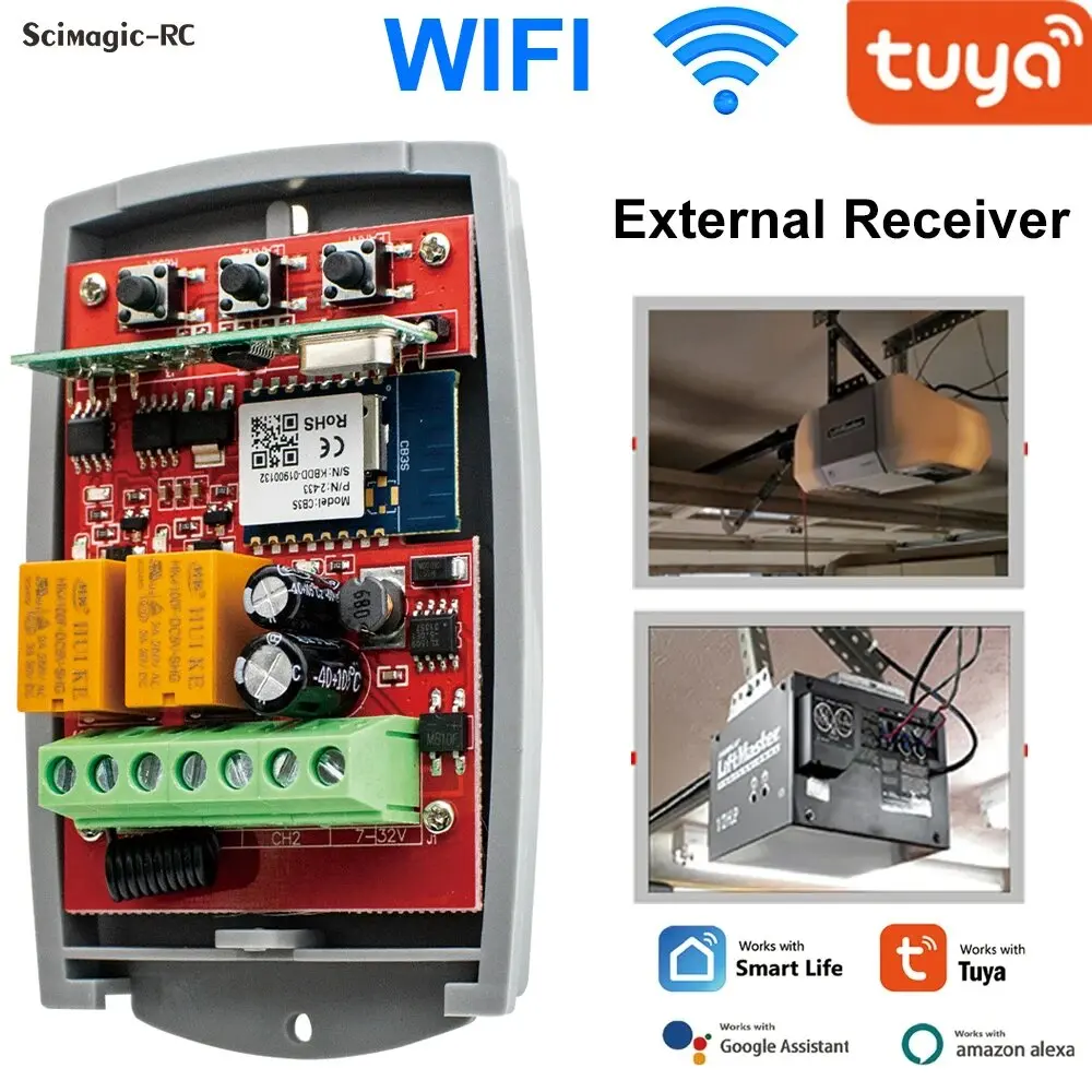 ユニバーサルガレージドア用Tuyaリモコン,433.92MHz,433MHz,受信機,2チャンネル送信機,スイッチ