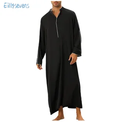 Men Muslim Clothing Robe Dubai Long Dress Ethnic Clothing Pullover Casual Wear Fashion Simple Lines Stitching Loose Jubba Thobe