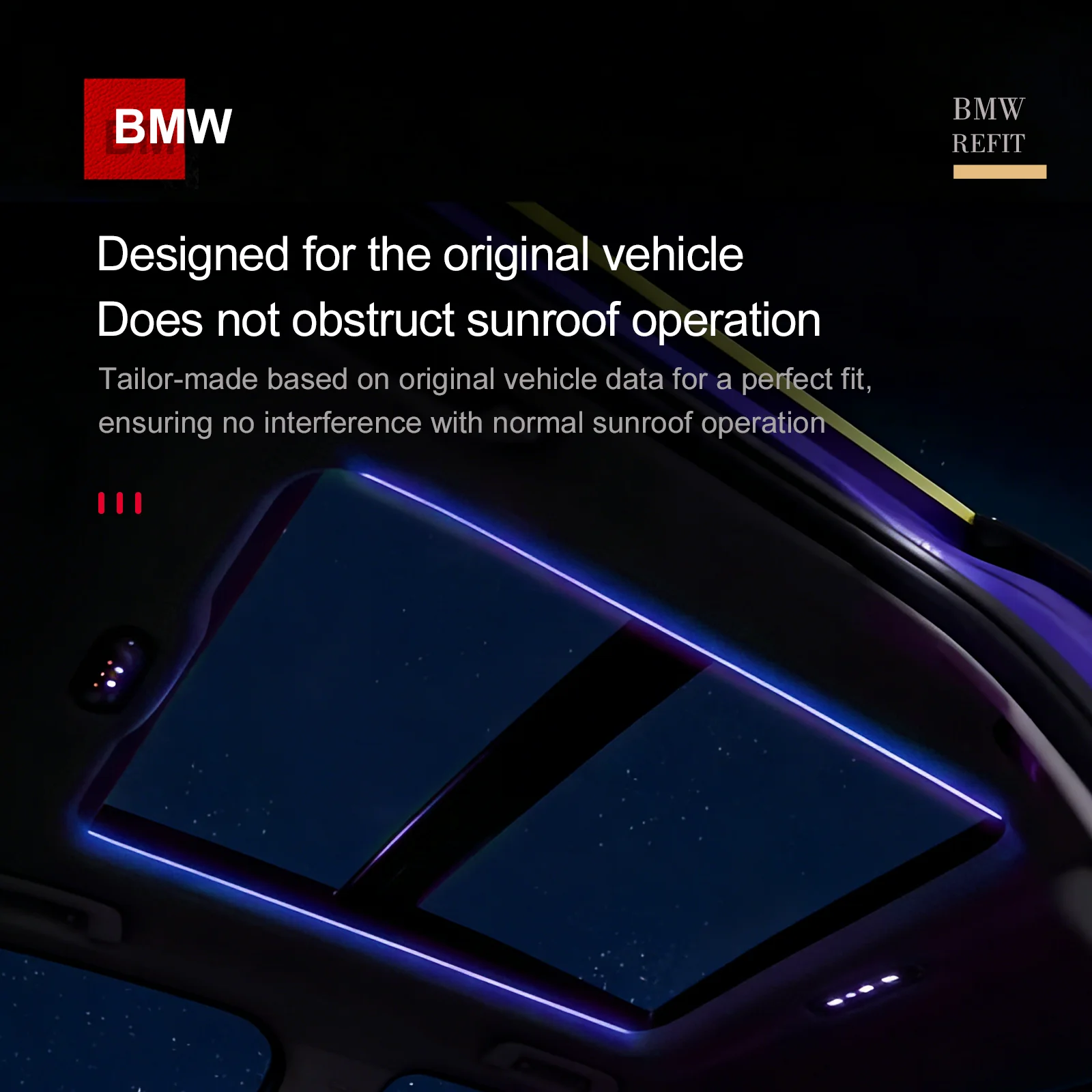 Ambient Light for BMW 5 Series G60 G68 2024-2025 Panoramic Sunroof Side LED Strip Interior Lighting, Original Protocol Synchroni