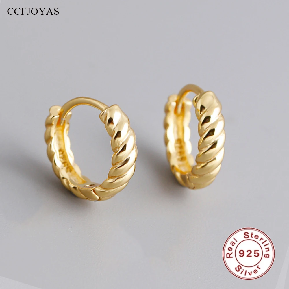 

CCFJOYAS European and American Twisted Rope design 925 Sterling Silver Hoop Earrings Unisex 9mm 18k Gold Plated Fashion Jewelry