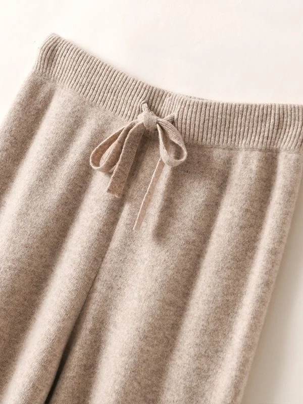 Pantalon taille haute en laine tricotée à jambes larges pour femme, Long au sol, D Sensation, blanc, décontracté, automne hiver