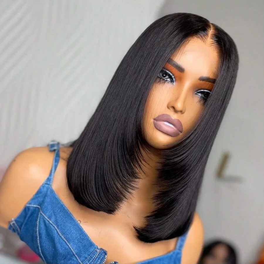 200% 14 بوصة قصيرة مستقيم بوب شعر مستعار 13*4 HD الدانتيل الشفاف أمامي خصلات الشعر المستعار الإنسان قبل قطعها البرازيلي الشعر البشري للنساء #1