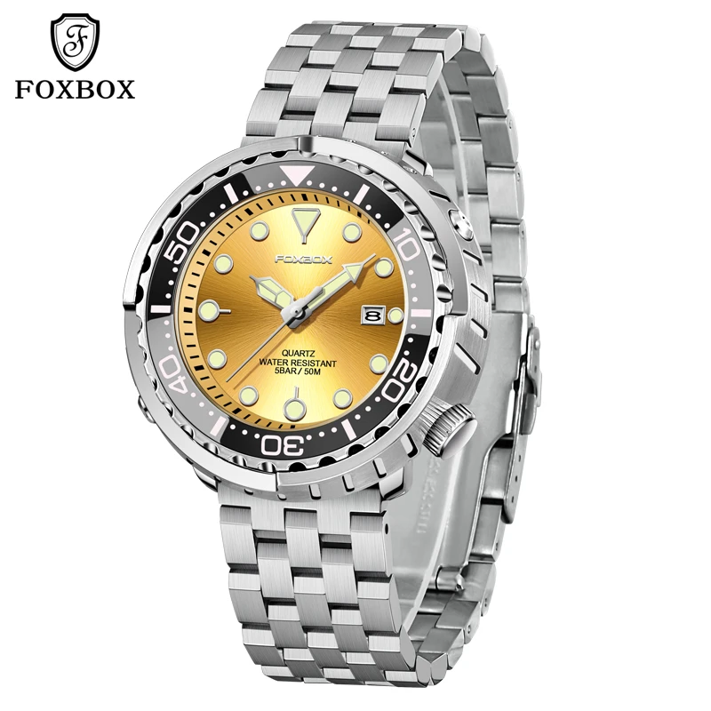 FOXBOX Top Brand Fashion Diver Watch Men 50ATM Waterproof Date Clock Sport Watches Mens Quartz Wristwatch Relogio Masculino image 3