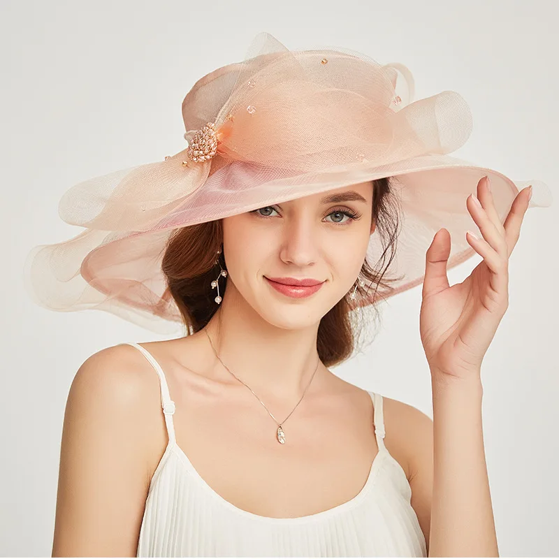 Fashion personality organza flat cap exquisite elegant British style banquet top hat women\'s travel sunscreen visor hat