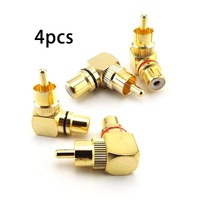 4pcs RCA Right Angle Male To Female Connector 90 Degree Plug Adapters L type F to M Audio Connectors Brass Gold Plated D6