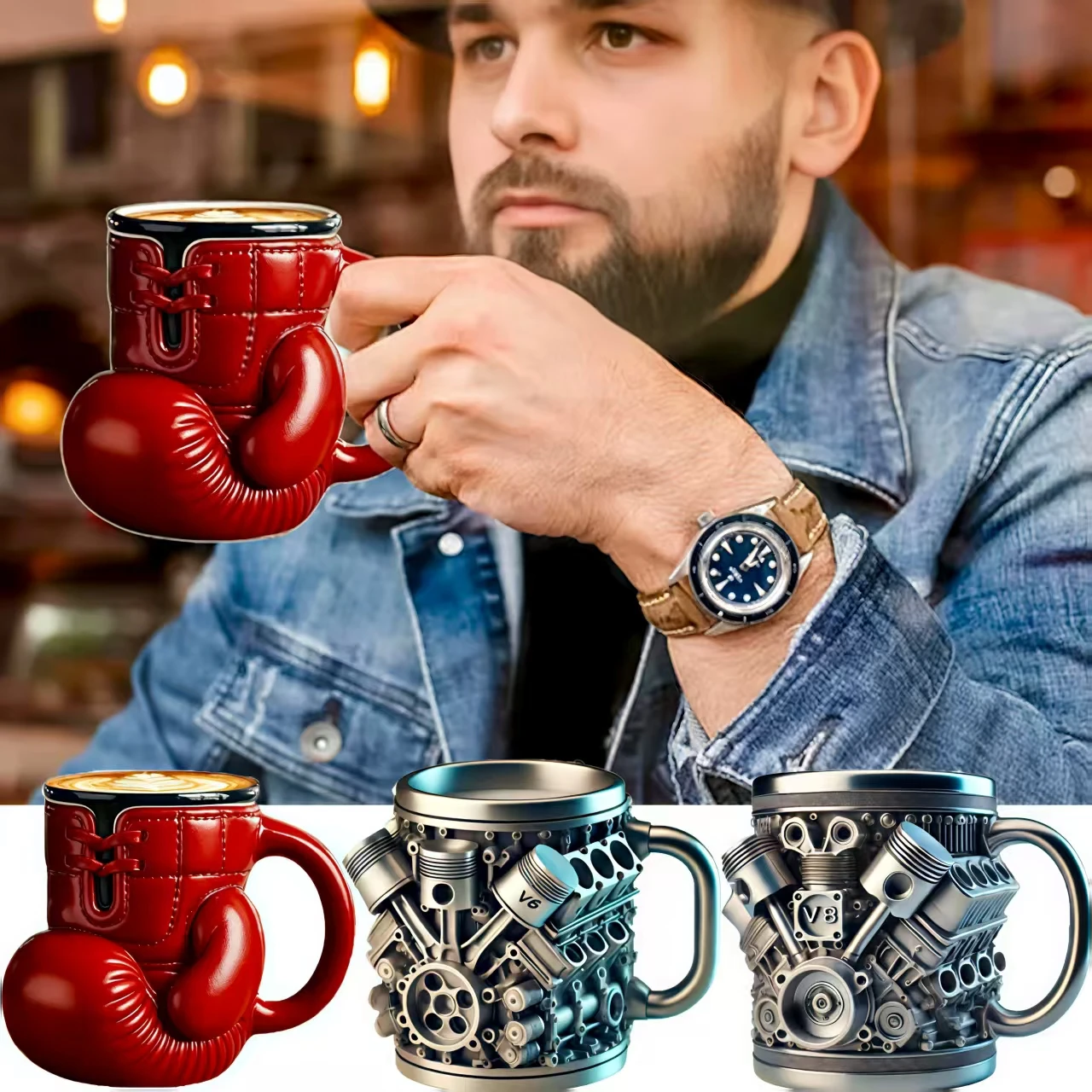 Boxing Glove Mug Sports Themed Mugs Funny Water Cup Coffee Desktop Container Kitchen Drinkware with Handle Creative Home Gifts