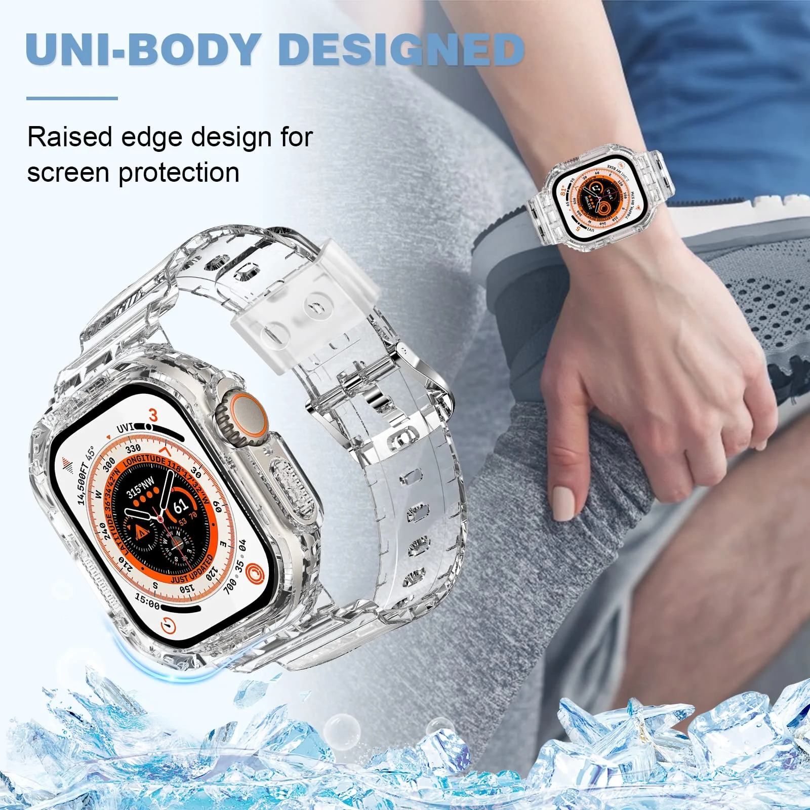 Transparent Strap for Apple Watch iwatch Ultra 8 7 6 5 49mm 40mm 41mm 44mm 45mm Men Women Clear TPU Waterproof Bracelet Band