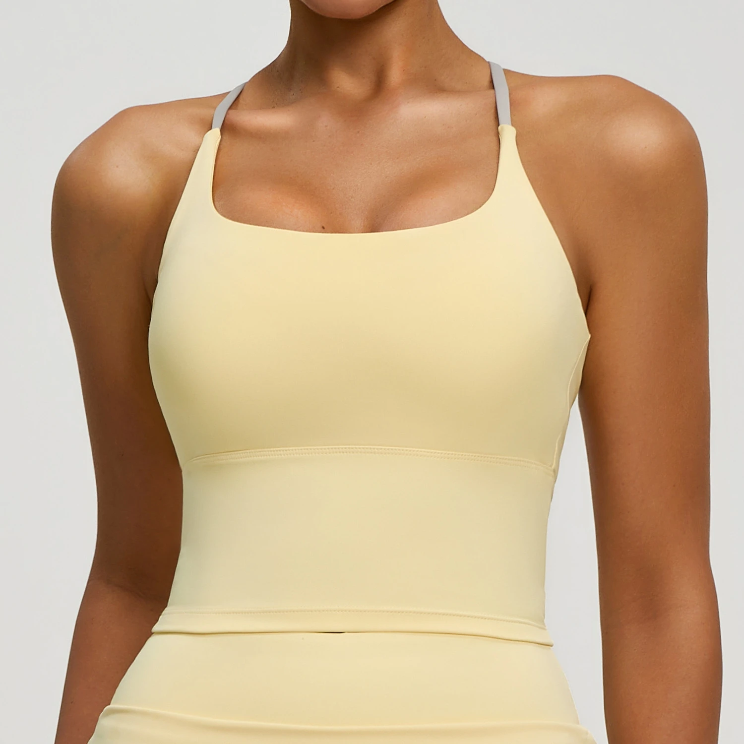 New Cross Back Nude Feel Cami Sports Bra High Stretch Built-in Pads Yoga Tank Top for Workout & Daily Wear view 4