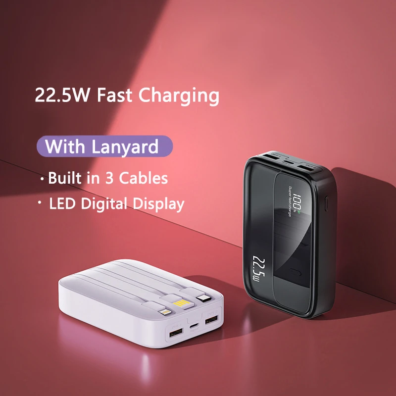 

Mini Power Bank with Cable 20000mAh 22.5W Fast Charger Portable for iPhone Xiaomi Huawei Mobile Phone Chargers Auxiliary Battery