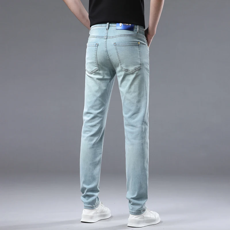 

2024 high luxury business European goods new men's pants gem blue fashion casual versatile Slim small straight men's jeans