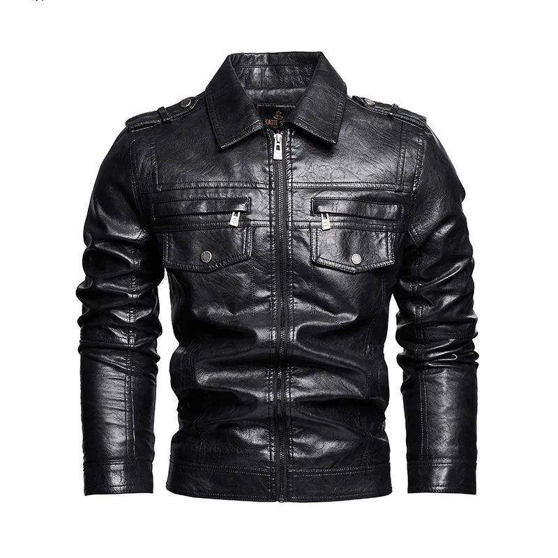 

Men's Slim Fashion British Stand Collar Casual Versatile Warm PU Men's Leather Jacket Motorcycle Top