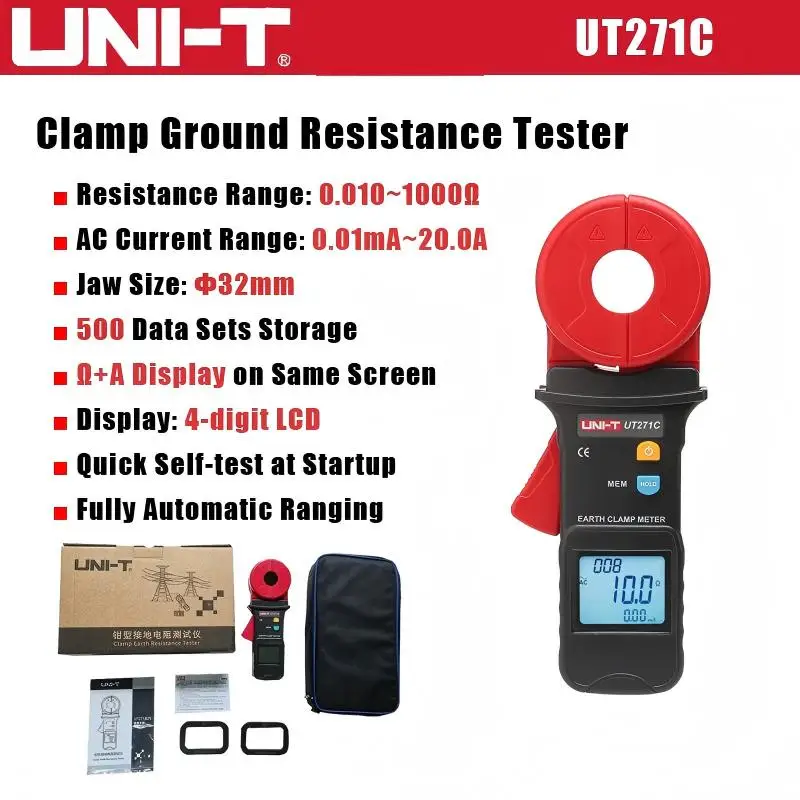 UNI-T UT521 UT522 UT271A UT271B UT271C Digitale Aardweerstandmeter, paal- en klemtype aardweerstandmeter