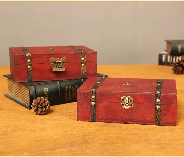 Jewelry Box Vintage Daily Necessities Desktop Storage Box Old Wooden Box ID Ornament Gift Box