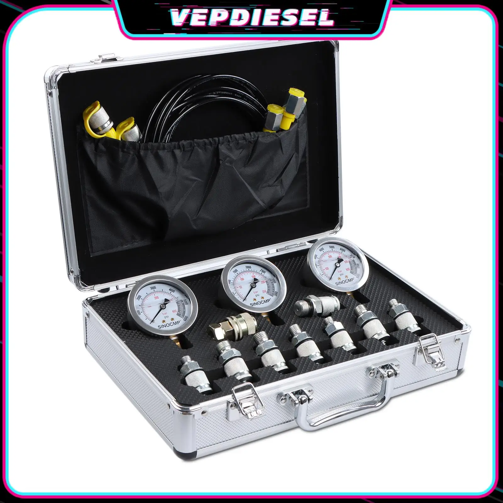 Excavator Hydraulic Pressure Gauge Test Kit, Diagnostic Tool, 9000PSI 25 40 60Mpa Test Coupling Hose With 2 year warranty