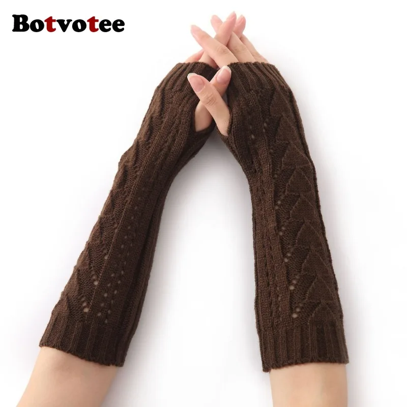 Botvotee for Women Winter Knit Hollow Out Triangle Long Sleeve Holder Fingerless Gloves Y2k Accessories Arm Warmers Sleeves