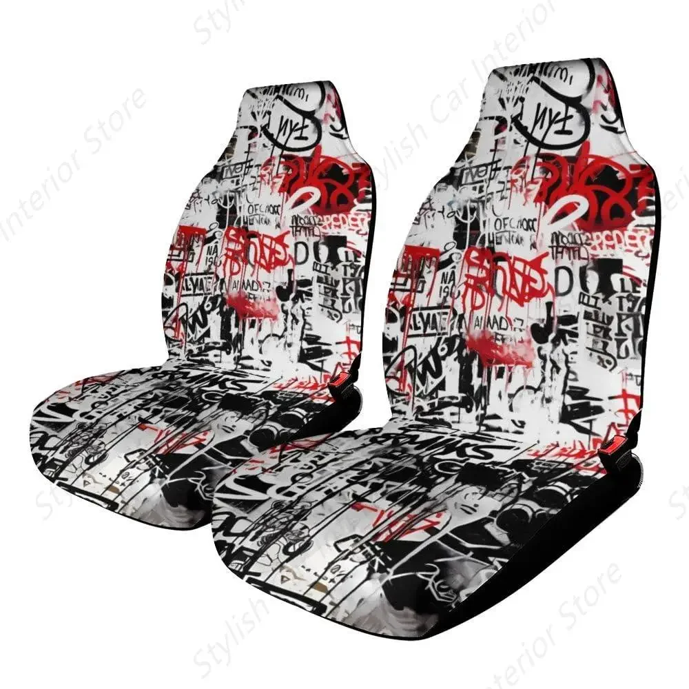 

Чехлы на автомобильные сиденья в стиле хип-хоп с граффити, комплект из 2 шт., защита передних сидений, подходит для большинства грузовиков, внедорожников, фургонов, седан, аксессуары для салона автомобиля