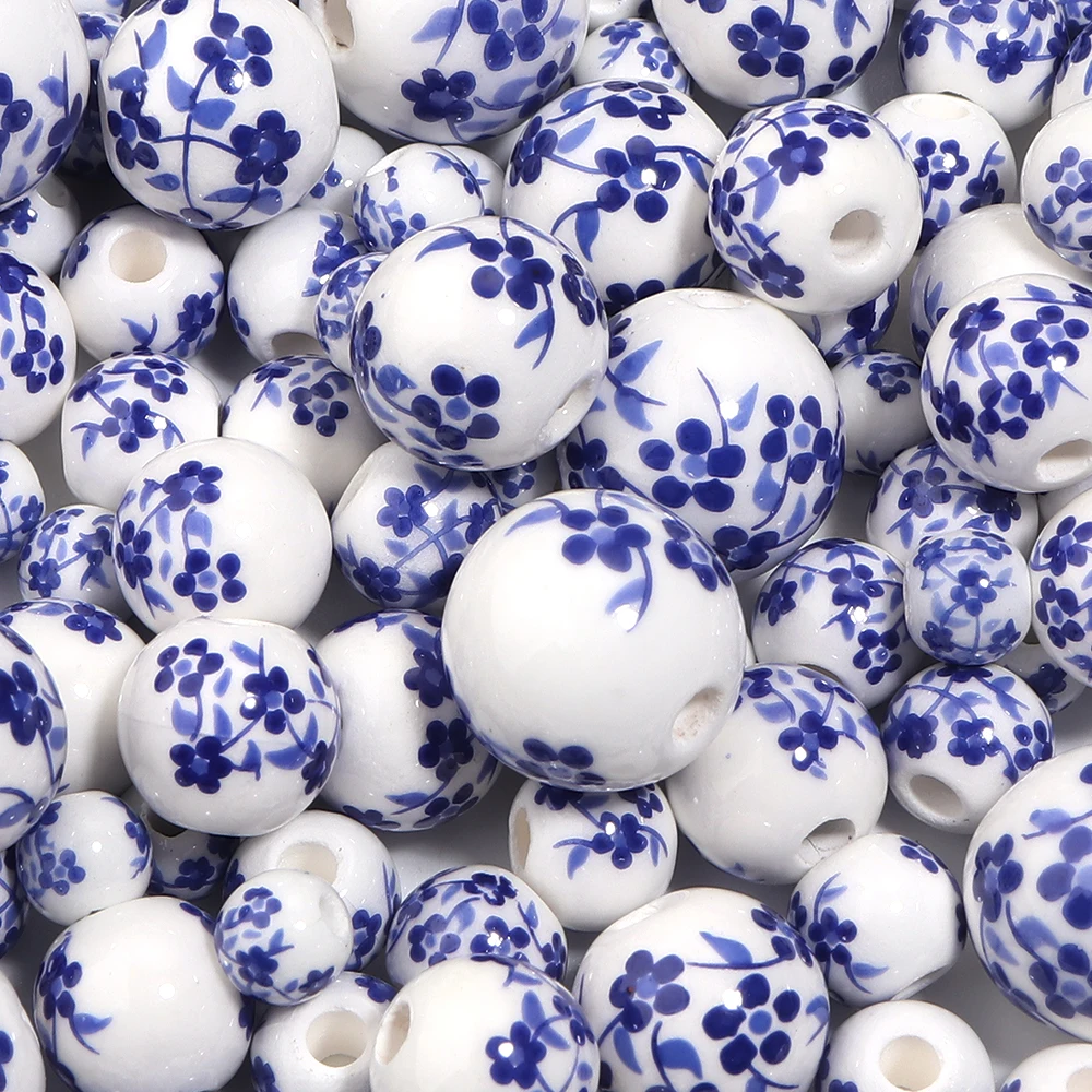 20-30pcs Round 6mm 8mm 10mm 12mm Flower Patterns Ceramic Porcelain Loose Spacer Beads For Jewelry Making DIY Bracelets Findings view 3