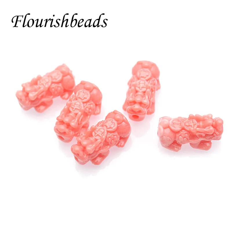 8x15mm Pink Coral Beads Chinese Mythical Creature Pixiu Through Hole Beads for Jewelry Making DIY Bracelet Necklace Accessories